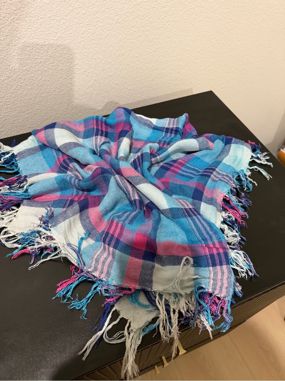Blue and Pink Plaid Decorative Throw Scarf - Unbranded